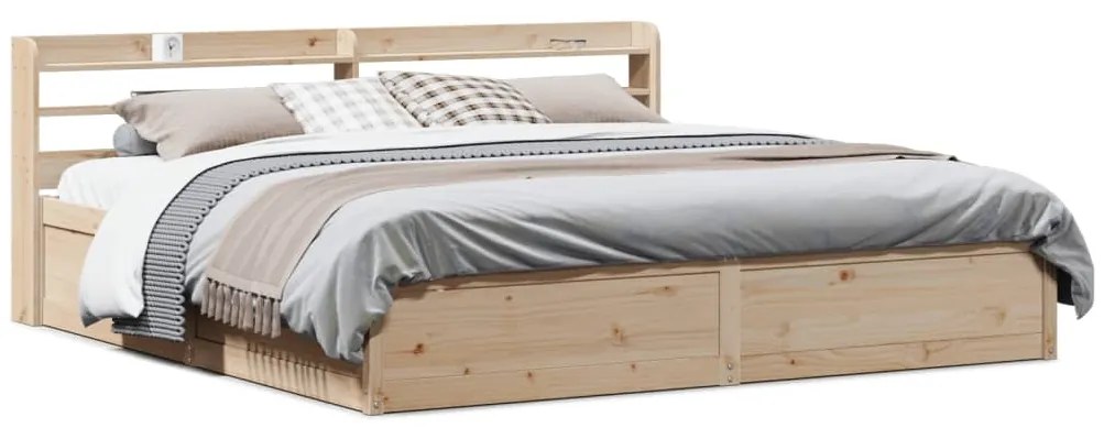 Estrutura de cama com cabeceira 200x200 cm pinho maciço