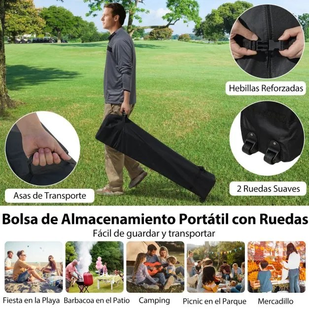 Tenda Pop up de 3 x 3 m com parede lateral para jardim, festas, feiras, eventos com 4 pesos areia, portátil com bolsa enrolável branca