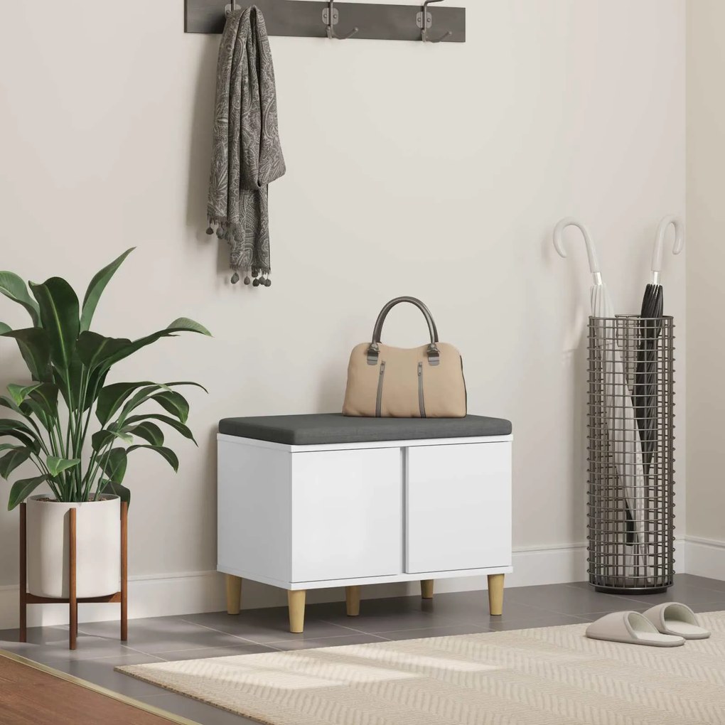 vidaXL Banco de Hall com almofada com porta Branco 60 x 38 x 46 cm