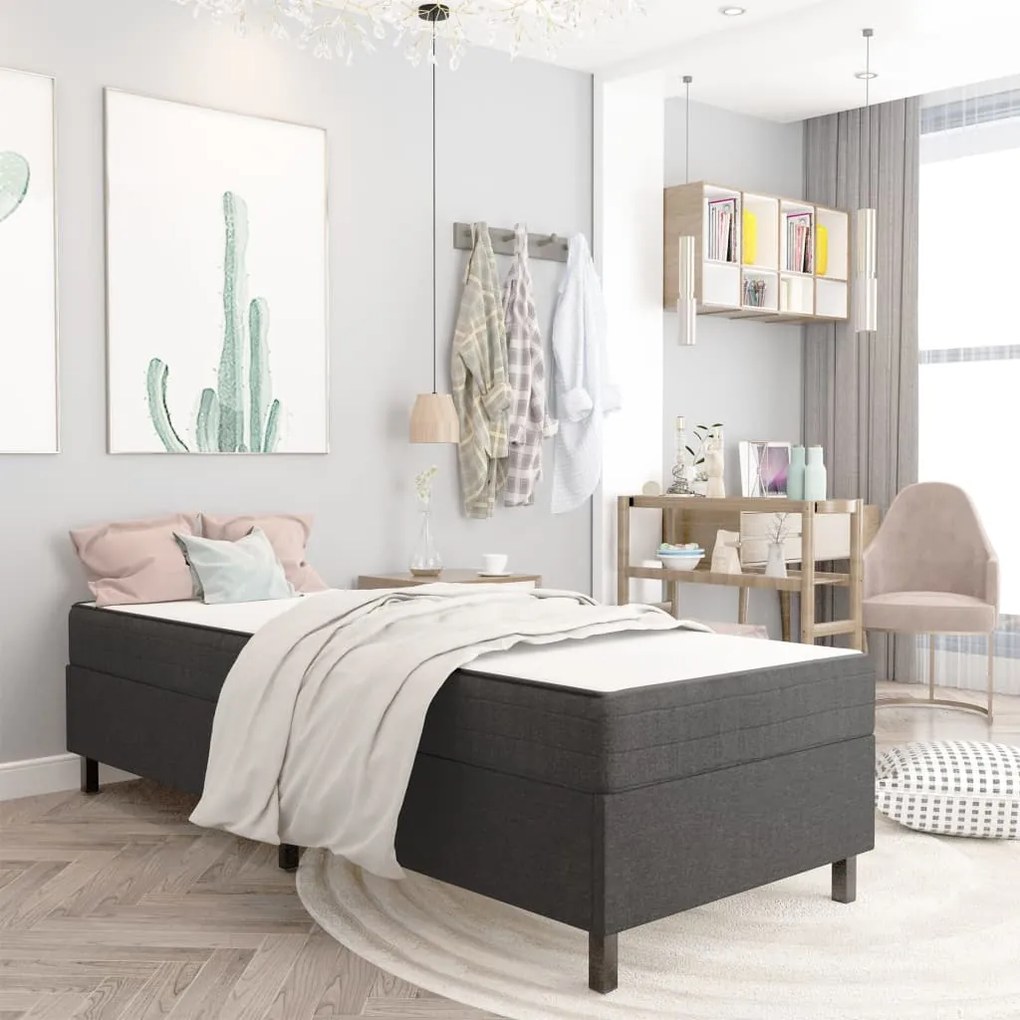 vidaXL Cama boxspring 90x200 cm tecido cinzento-escuro