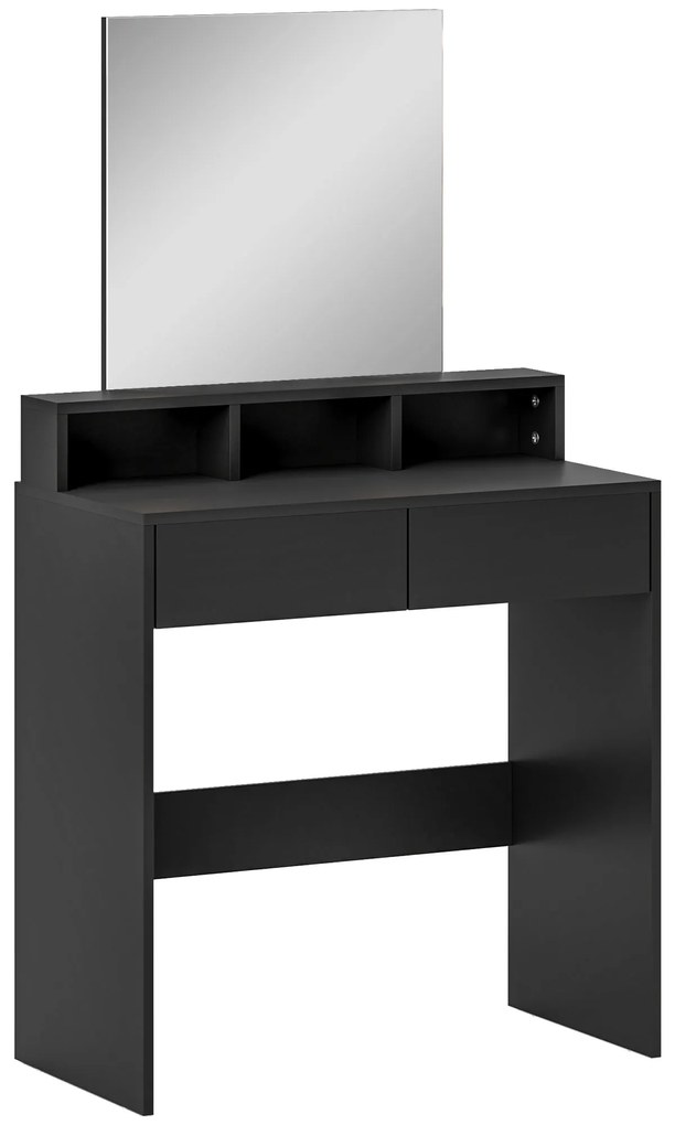 Toucador de Maquilhagem com Espelho Toucador com 2 Gavetas 3 Compartimentos Toucador para Dormitório 75x38x135 cm Preto