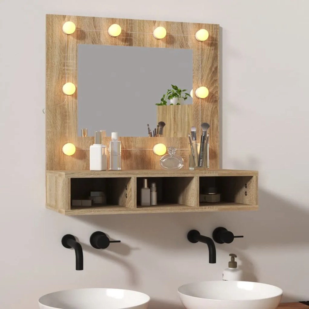 808885 vidaXL Armário espelhado com LED 60x31,5x62 cm carvalho sonoma