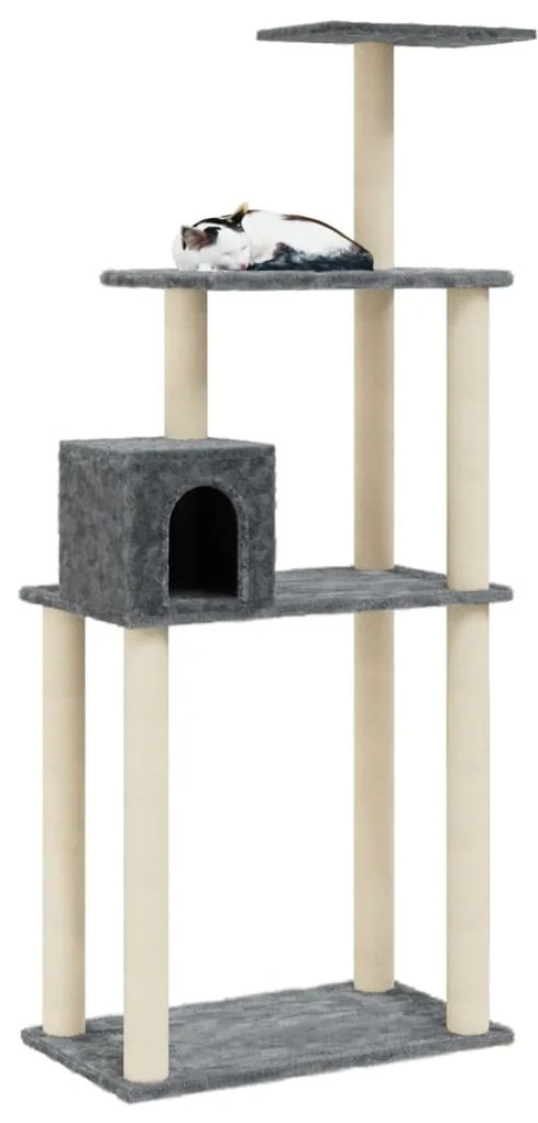 Árvore p/ gatos c/ postes arranhadores sisal 147cm cinza-escuro