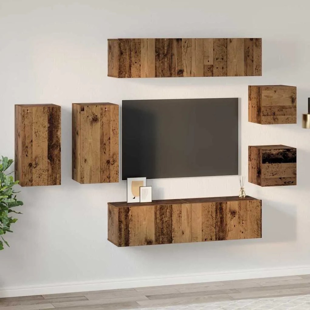 Conjunto de móvel de TV 8 pcs Madeira antiga 30.5 x 30 x 60 cm