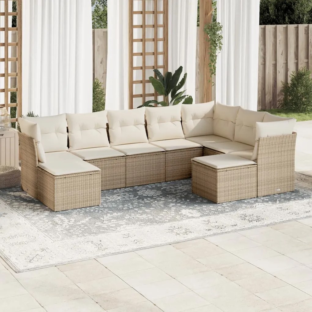vidaXL 9 pcs conjunto de sofás p/ jardim com almofadões vime PE bege