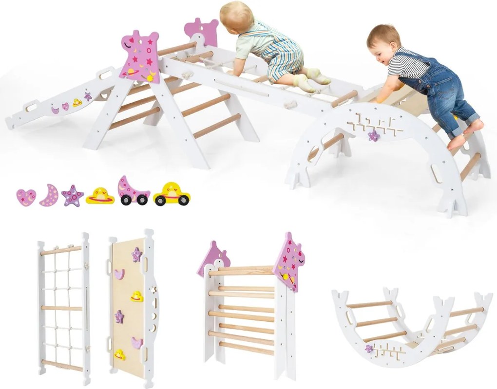 Conjunto de triângulo de escalada para crianças Montessori de madeira dobráveis 8 em 1 para bebés Parque infantil interior branco