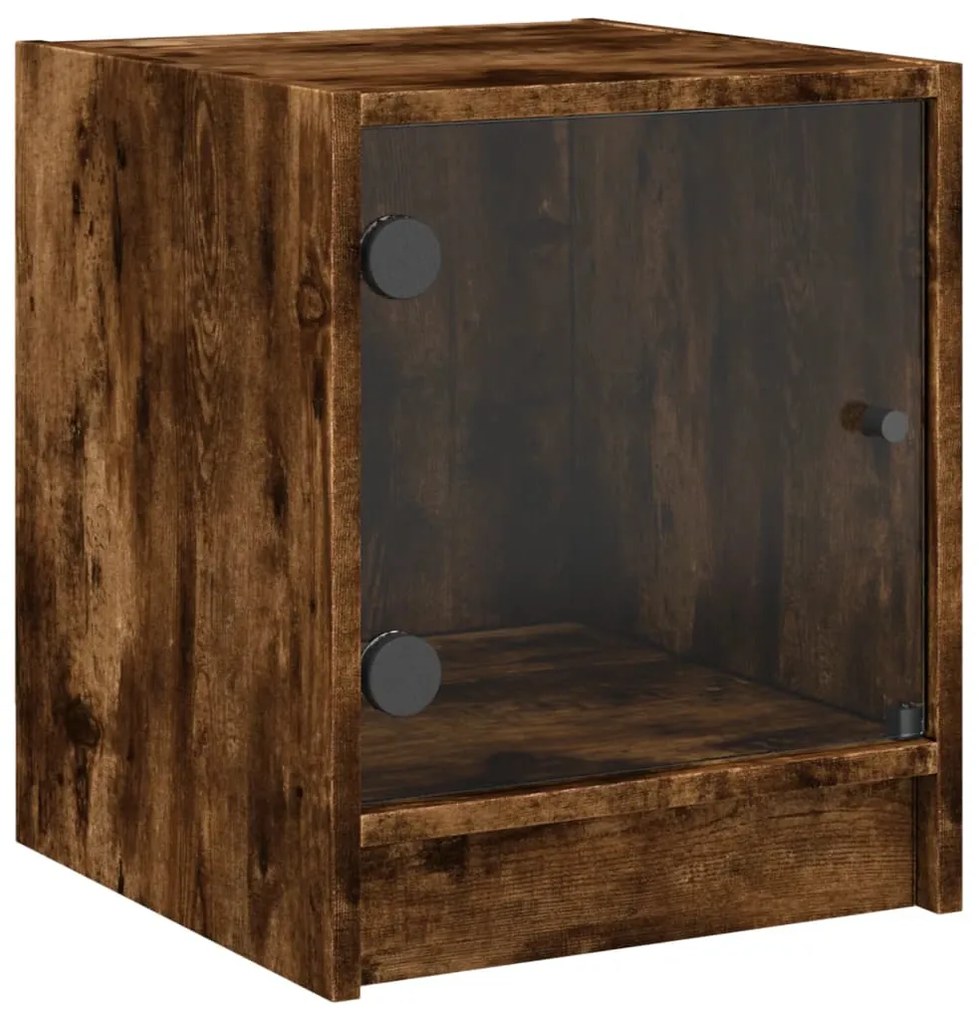 Mesa cabeceira c/ portas vidro 2 pcs 35x37x42cm carvalho fumado