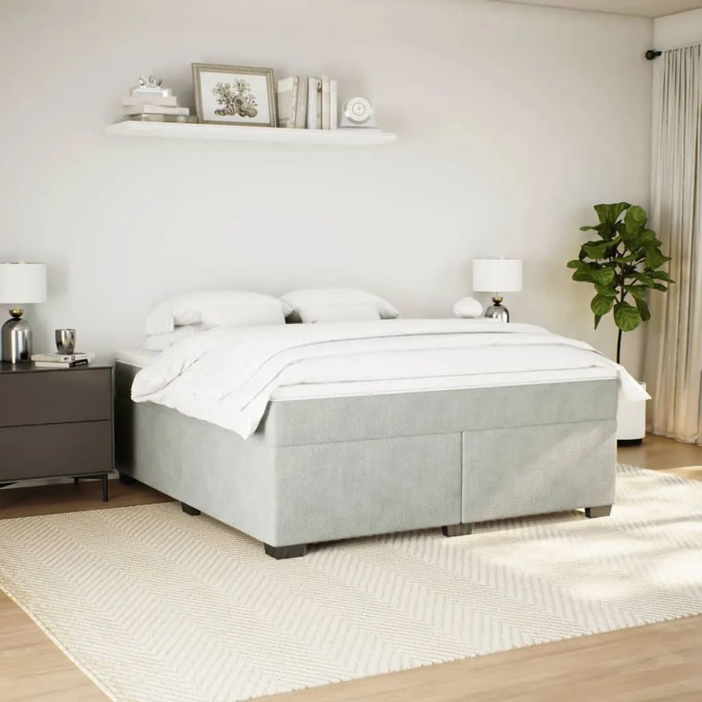 Cama com molas/colchão 180x200 cm veludo cinzento-claro