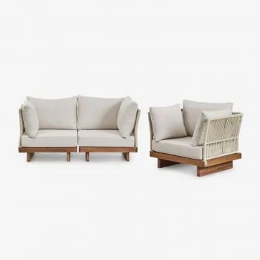 Conjunto De Jardim Com Sofá Modular De 2 Peças Com 2 Cadeirões De Canto E Cadeirão Em Madeira De Acácia Dailin Castanho Acácia - Sklum
