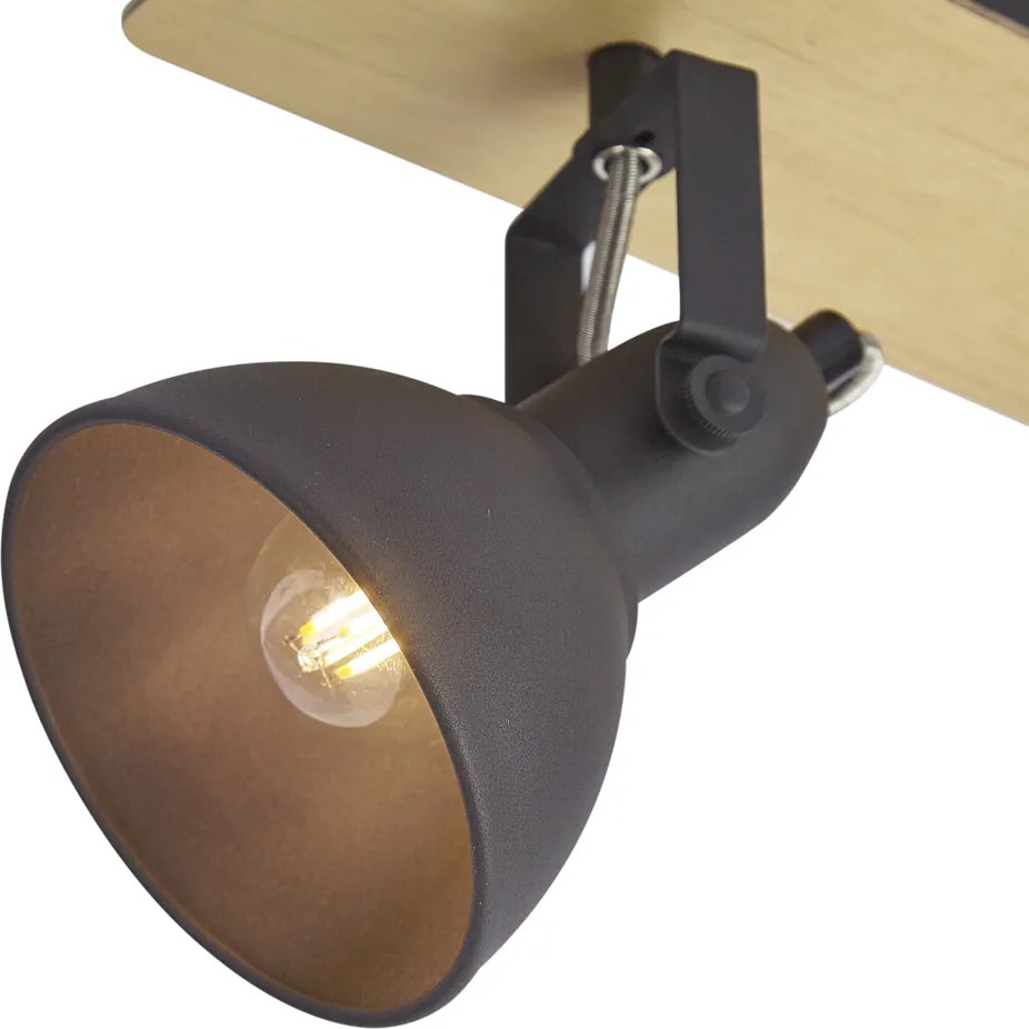 Foco de teto preto com madeira 2 luzes giratório e inclinável - Jakub