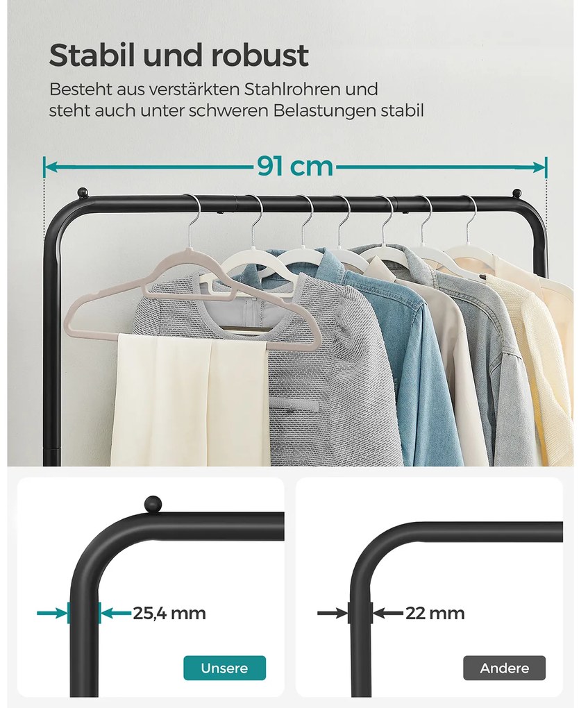 Cabide Guarda Roupa com Rodas 92,5 x 40,5 x 158 cm Preto
