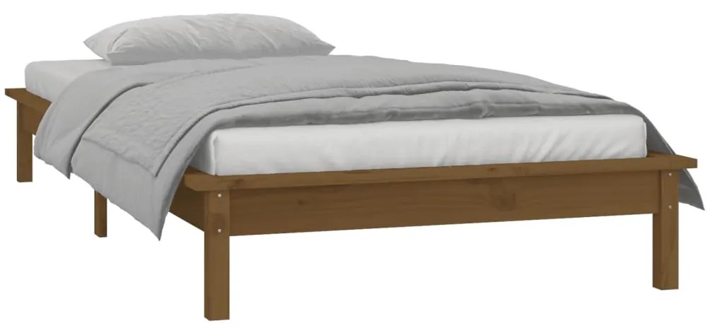 Estrutura de cama c/ luzes LED 90x200 cm madeira castanho mel