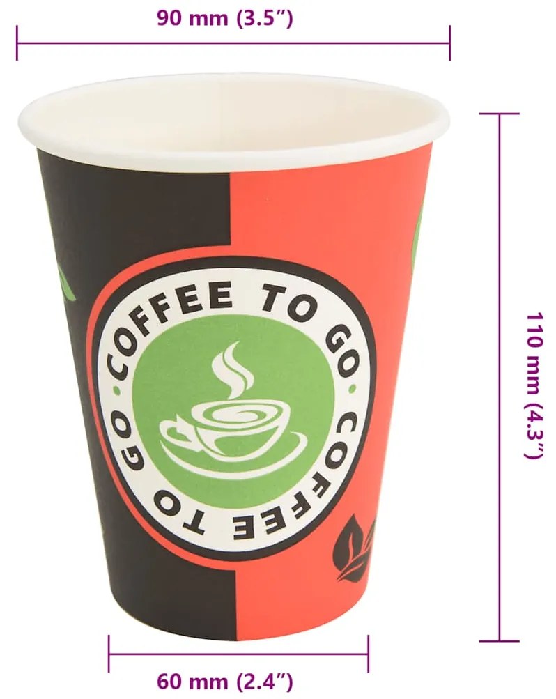 Copos de café de papel 1000 pcs 12oz 300ml vermelho e preto