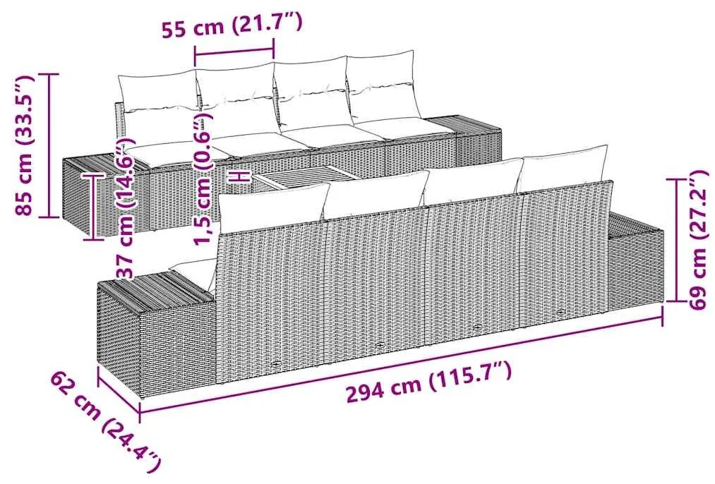 Conjunto de Sofá de Jardim 7 pcs Preto 55 x 55 x 37 cm
