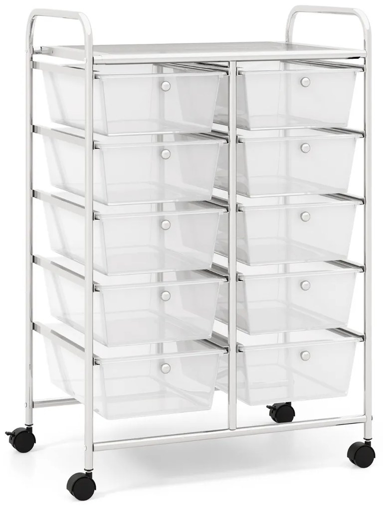 Carrinho móvel multiusos com 10 gavetas organizador multiusos com rodas 65,5 x 37 x 87 cm - transparente