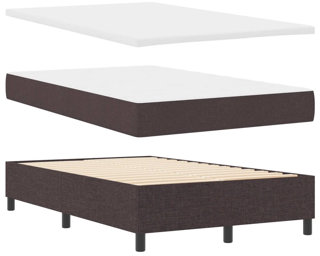 Cama Box Spring com Colchão & Banco Castanho Escuro 120x190 cm Tecido