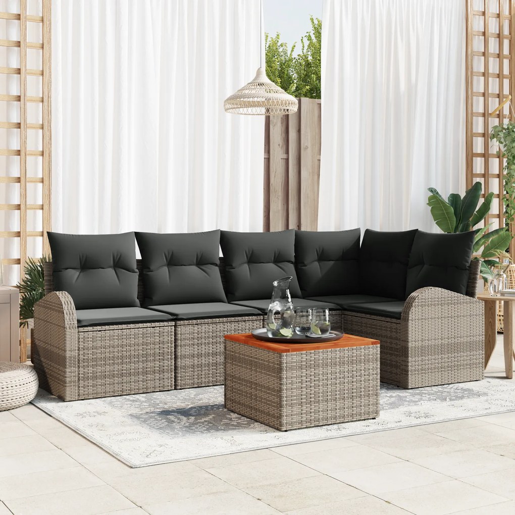 Conjunto de Sofá de Jardim vidaXL 6 Peças com Almofadas Cinzento Ratta