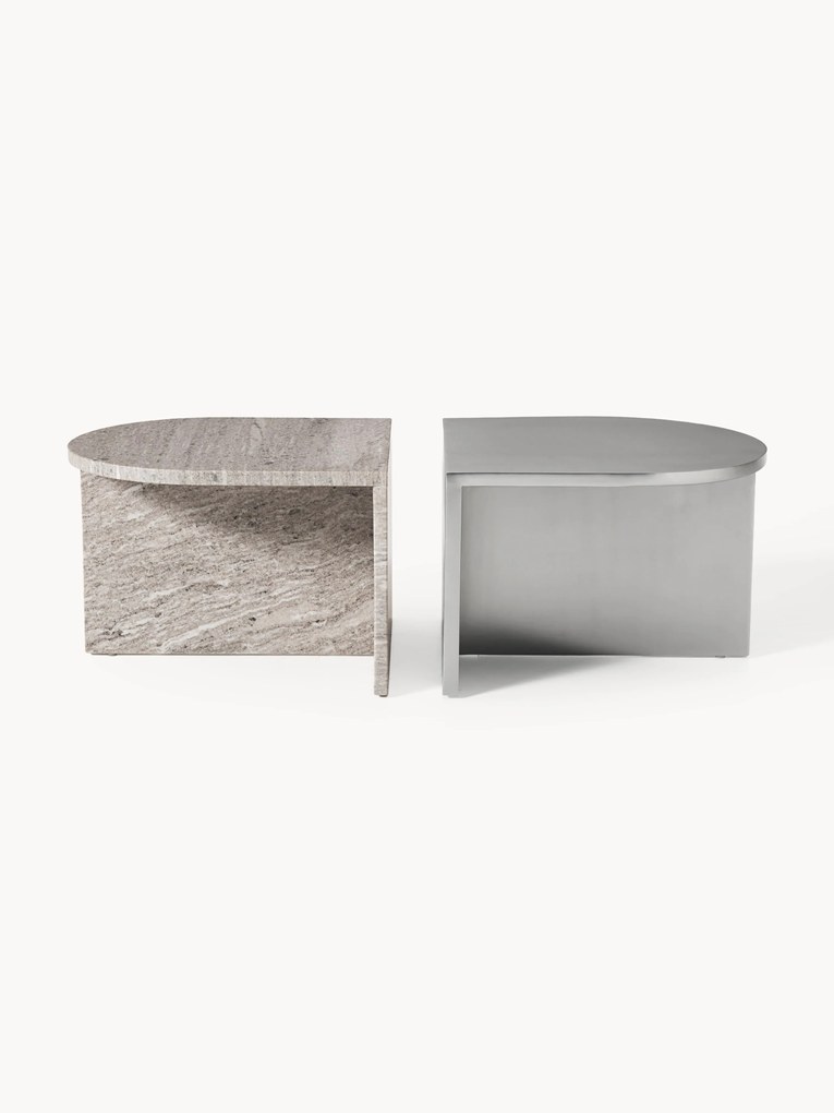 Mesa de centro oval em metal e mármore Leander, 2 uni.