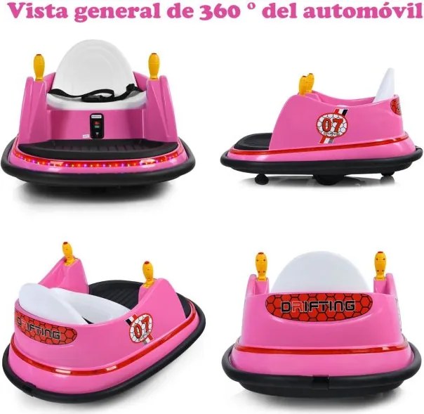 Carrinho choques eletrico para crianças 6V, giratório em 360° com luzes e música, , 57 x 75 x 42 cm, rosa