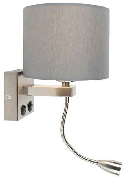 Candeeiro de parede inteligente em aço com abajur cinzento incl. Wi-Fi A60 - Brescia Moderno
