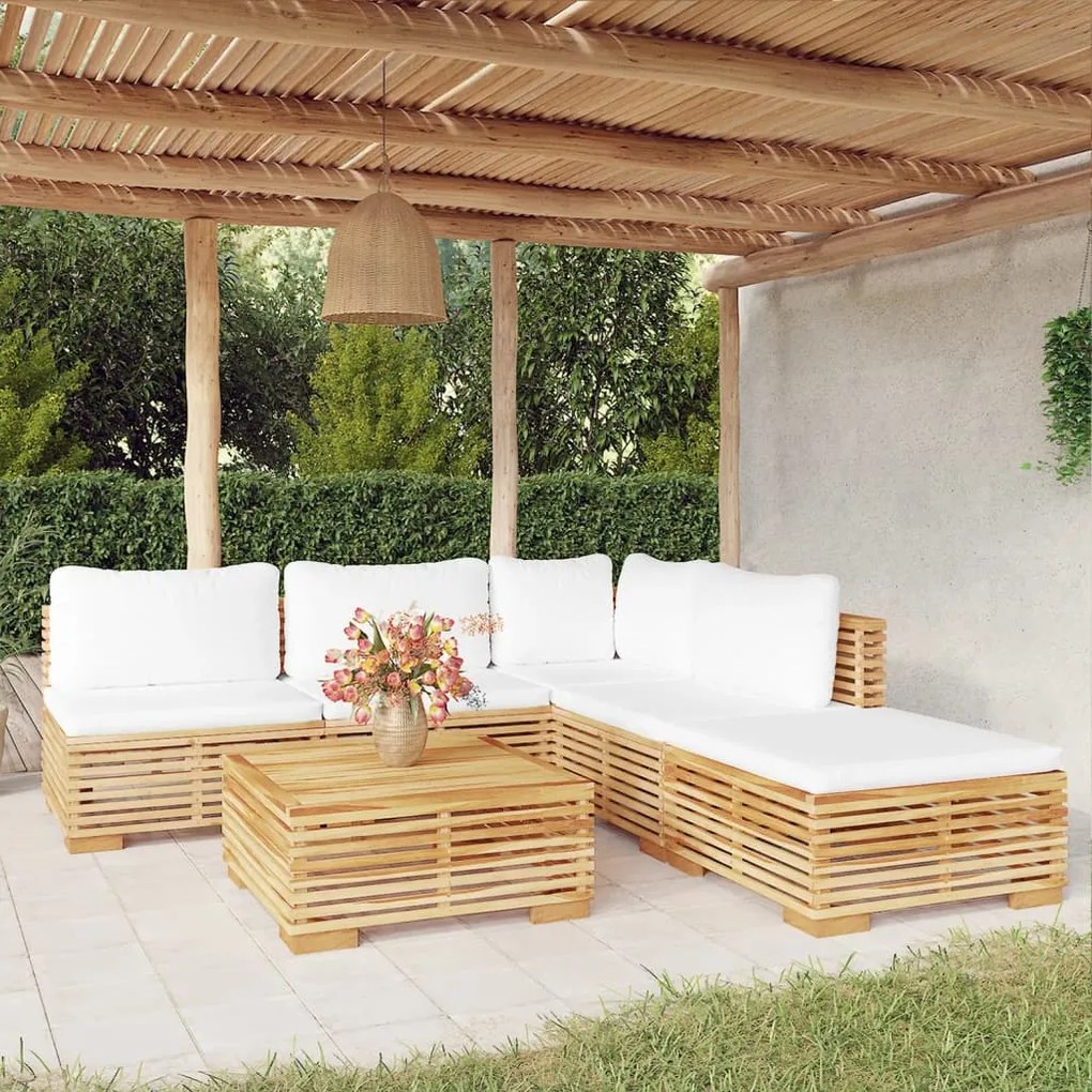 vidaXL 6 pcs conjunto lounge jardim c/ almofadões madeira teca maciça