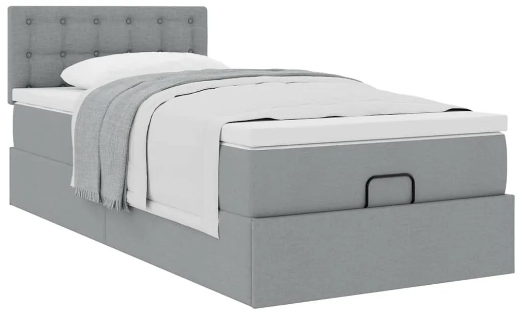 Cama otomana com colchão 90x200 cm tecido cinzento claro