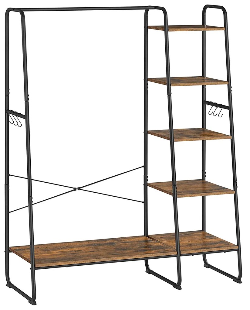 Cabide Guarda Roupa com prateleiras e ganchos 45 x 120 x 160 cm Castanho Vintage e Preto