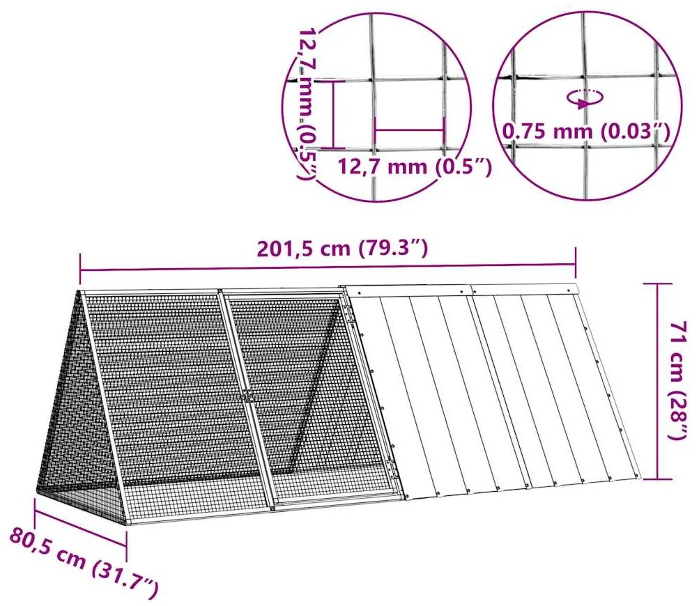 Gaiola p/ coelhos 201,5x80,5x71 cm aço galvanizado antracite