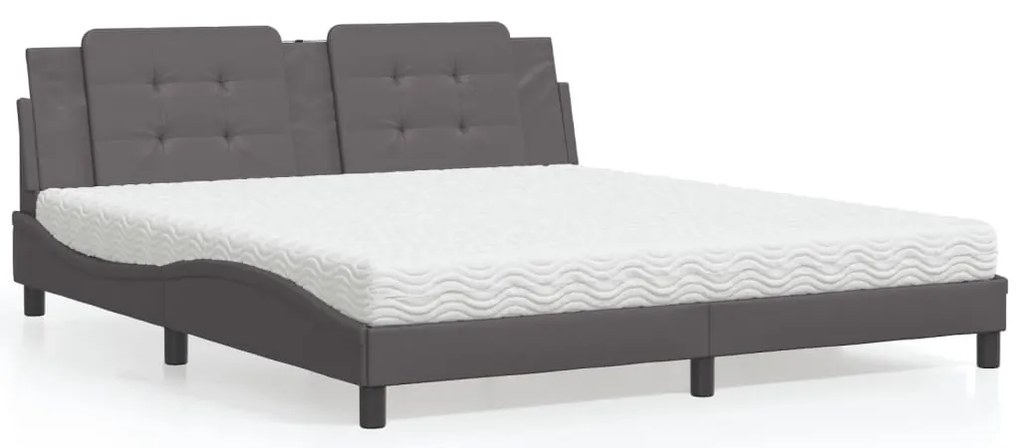 Cama com colchão 180x200 cm couro artificial cinza