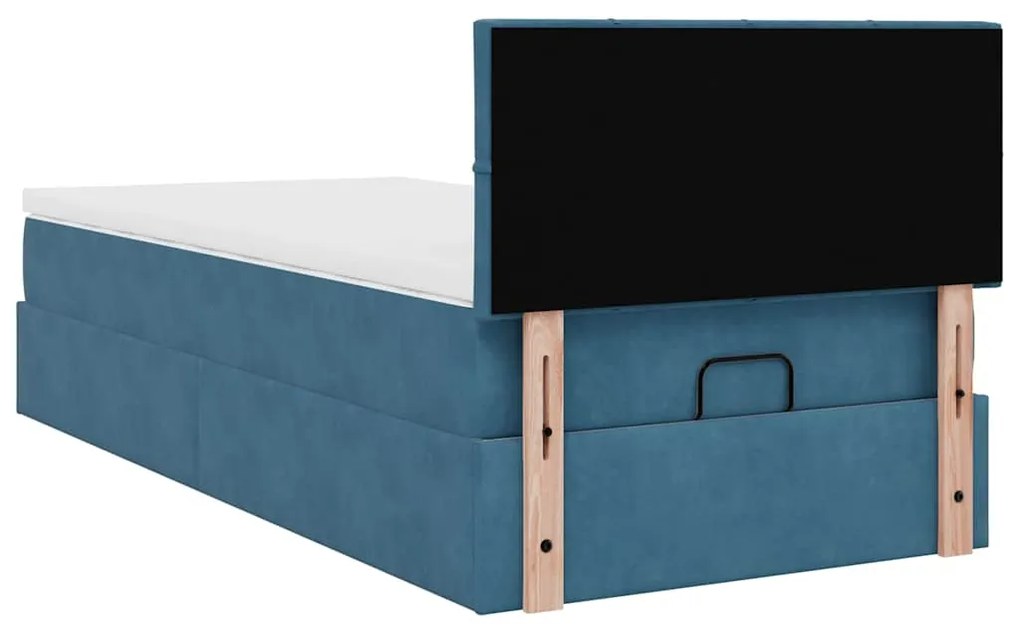 Estrutura cama otomana com colchão azul escuro 90x190cm veludo