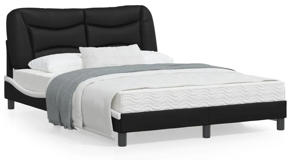 vidaXL Estrutura cama c/ luzes LED 140x200cm couro artif. preto/branco