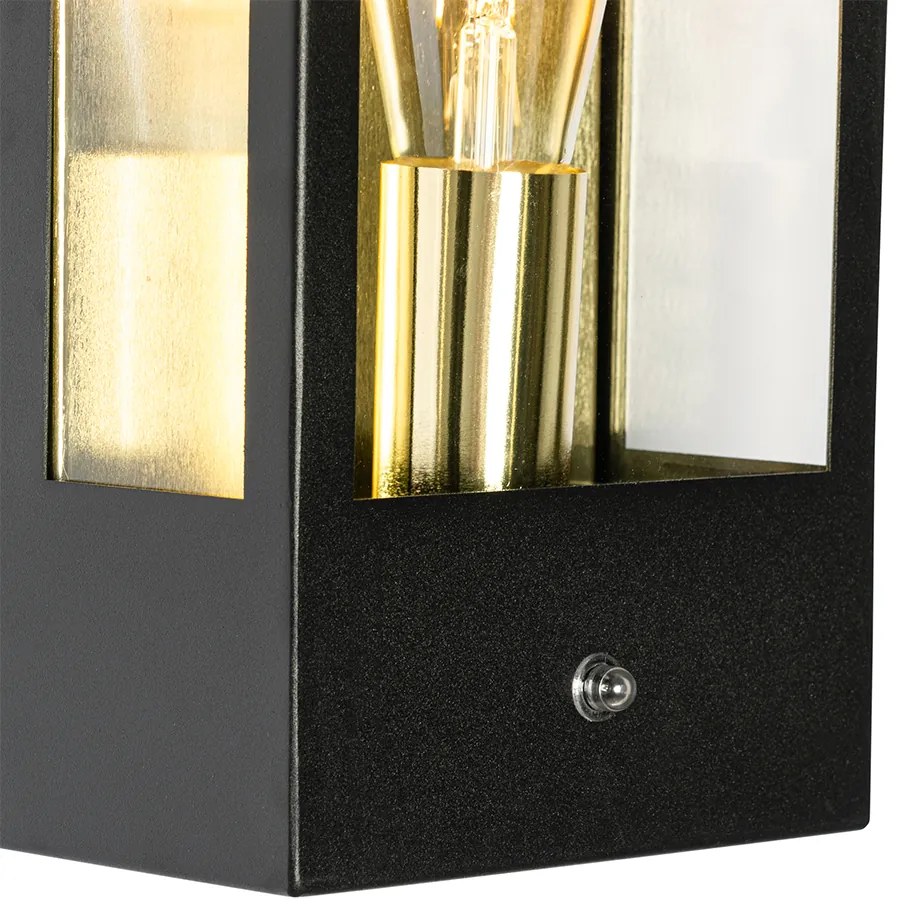 Candeeiro de parede exterior preto com sensor crepuscular dourado - Rotterdam