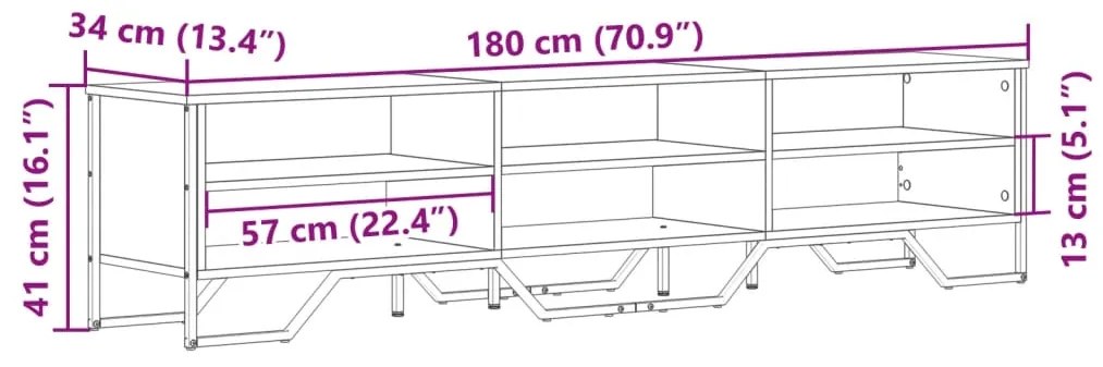 Móvel de TV 180x34x41 cm derivados de madeira cinzento sonoma