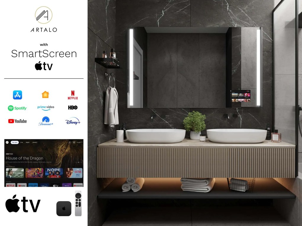 Espelho LED SMART com iluminação M4 premium + SmartScreen with Apple TV