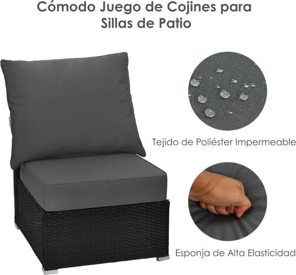 Conjunto de 2 almofadas amovíveis (CADEIRA NÃO INCLUIDA) para movéis de jardim com fitas antiderrapantes e enchimento macio Cinzento