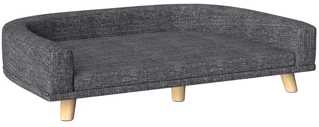 PawHut Sofá para Cães Cama Elevada para Cães Estofada com Almofada Lavável e Pés de Madeira de Pinho 98x67x25 cm Cinza Escuro | Aosom Portugal