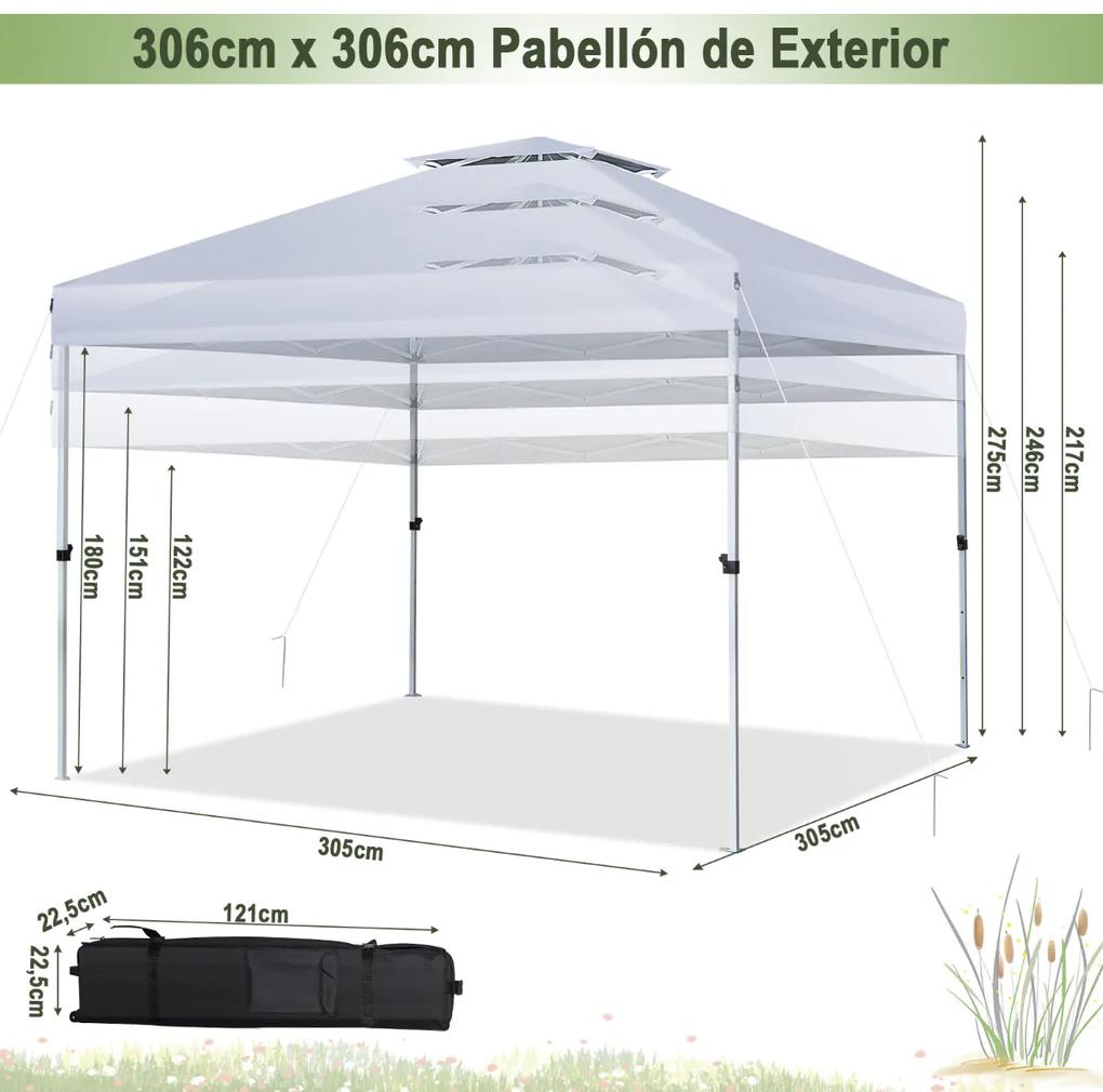 Tenda dobrável 3x3 m Pop Up Tenda para 8 pessoas  com telhado duplo altura ajustável Praia Jardim Pátio branca