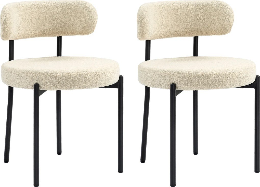 Conjunto de 2 cadeiras de sala de jantar com encosto em tecido e pés em aço, 51 x 51 x 76 cm, bege e preto