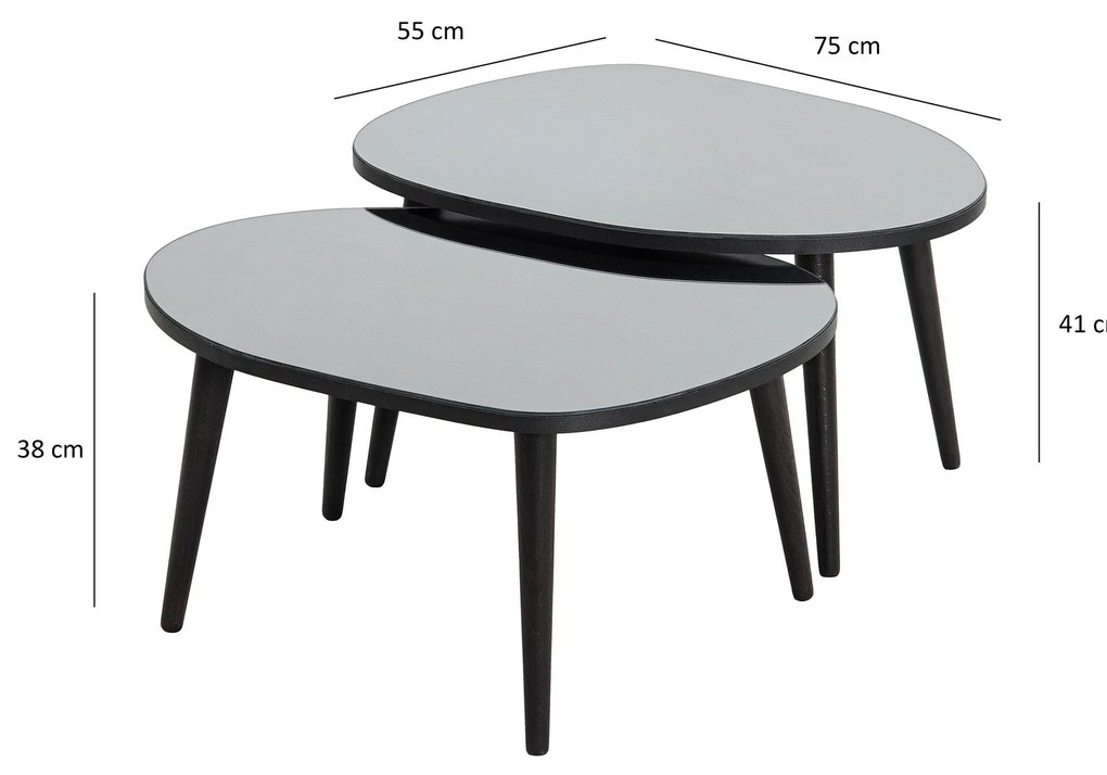 Mesa de Apoio Gusto (2 Peças) - Preto Fumado - 75x38x55cm e 75x41x55cm