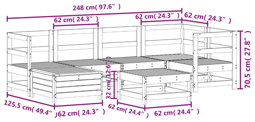 7 pcs conjunto de sofás para jardim pinho maciço branco