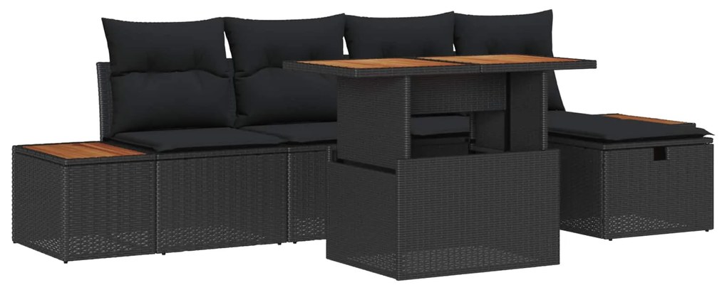 vidaXL Conjunto de Sofá de Jardim com almofada 6 pcs Preto vime PE