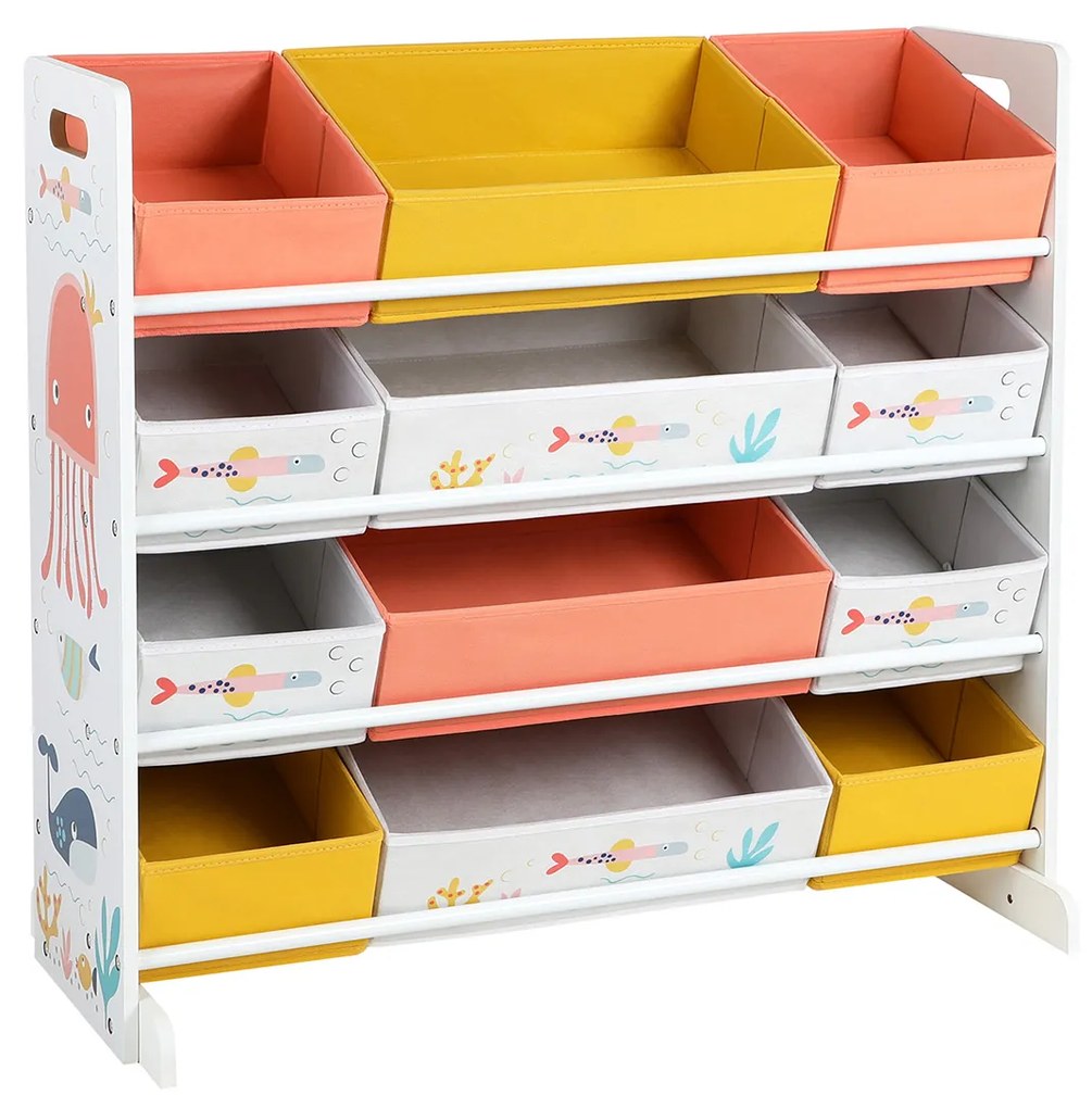 Organizador de brinquedos com 12 caixas de tecido para arrumação | SONGMICS | 83 x 38 x 78 cm | branco|laranja | GKRS04WT.