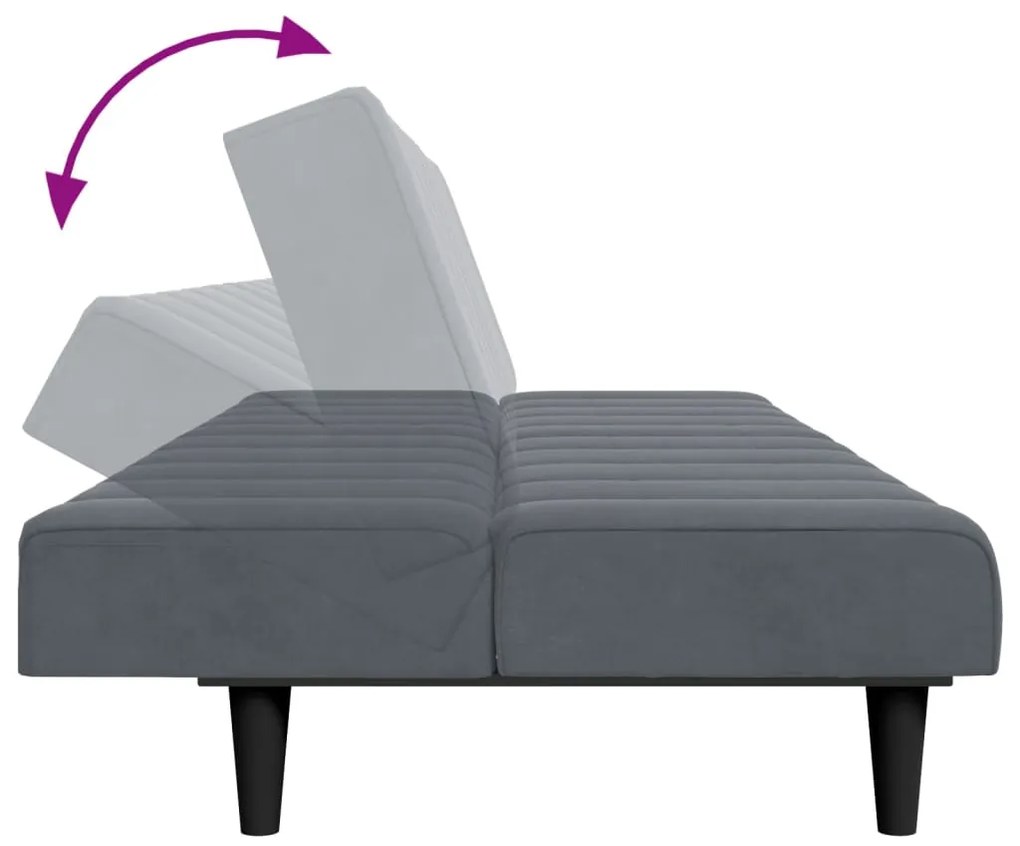 Sofá-cama 2 lugares c/ apoio de pés veludo cinzento-escuro