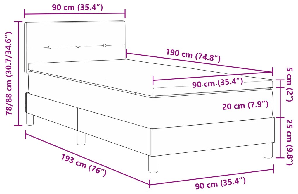 Cama Box Spring com Colchão Cinza Claro Solteiro Veludo