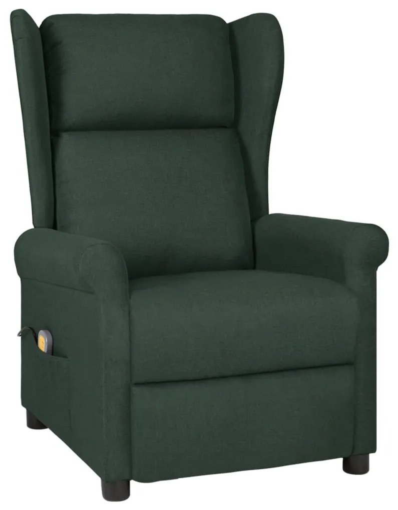 vidaXL Poltrona de massagens tecido verde-escuro