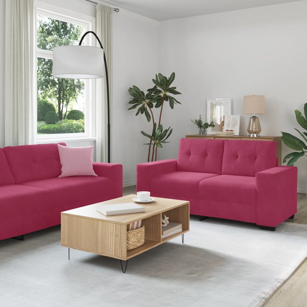 vidaXL Conjunto de Sofá de 2 Peças com Almofadas Vermelho Vinho