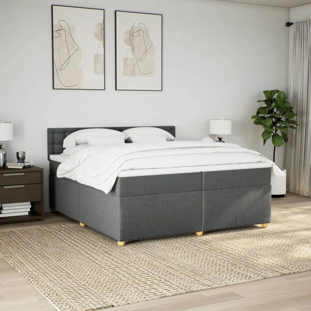 Cama com molas/colchão 200x200 cm tecido cinzento-escuro