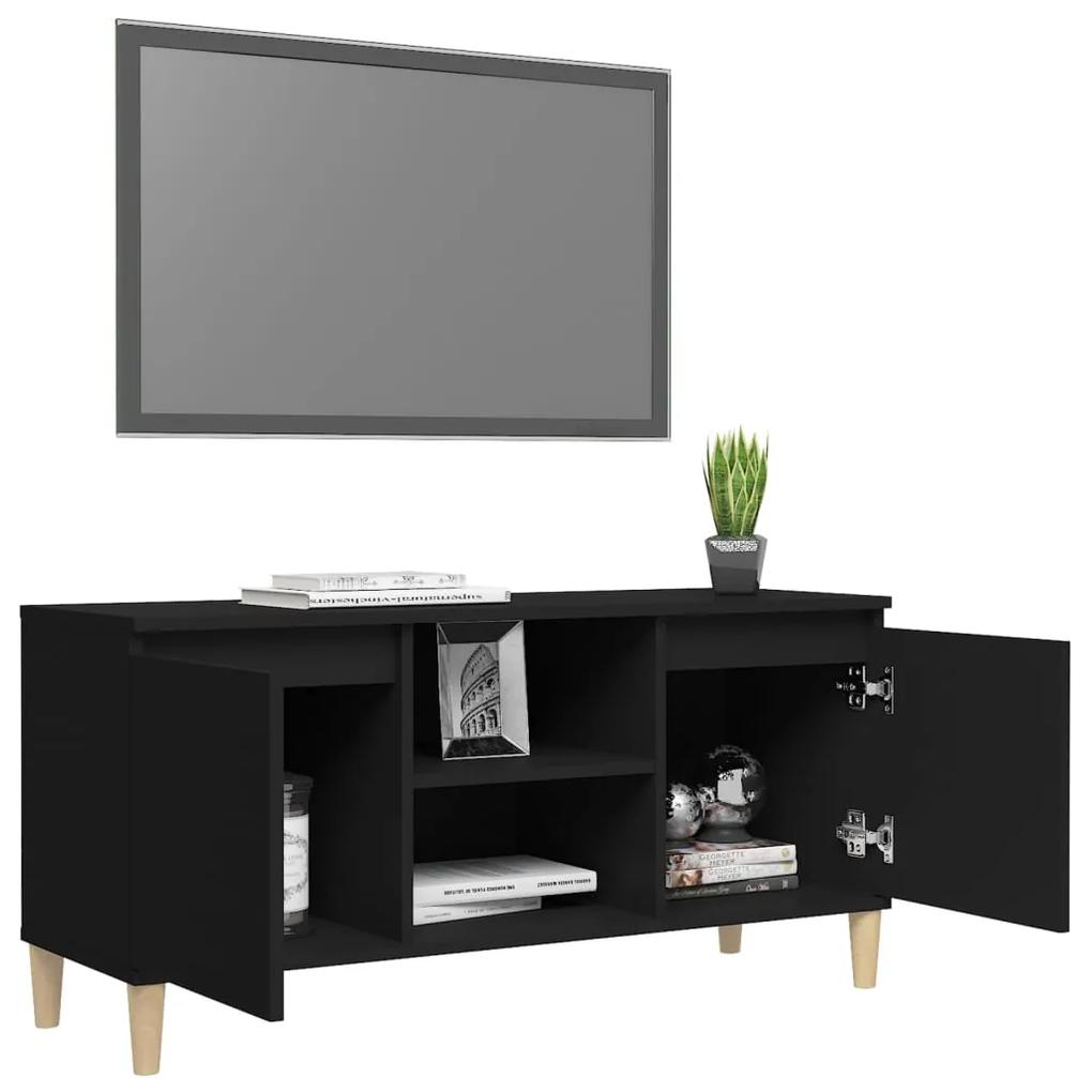 Móvel de TV com pernas de madeira maciça 103,5x35x50 cm preto