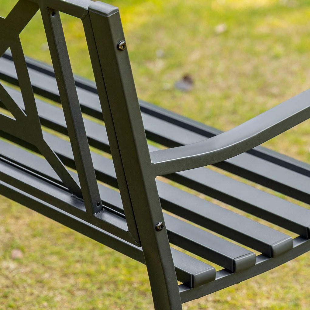 Outsunny Banco de Jardim de 2 Lugares Banco de Exterior de Aço com Apoio para os Braços e Encosto Decorativo para Terraço Varanda Pátio Carga 280kg 128x62,5x81,5cm Preto
