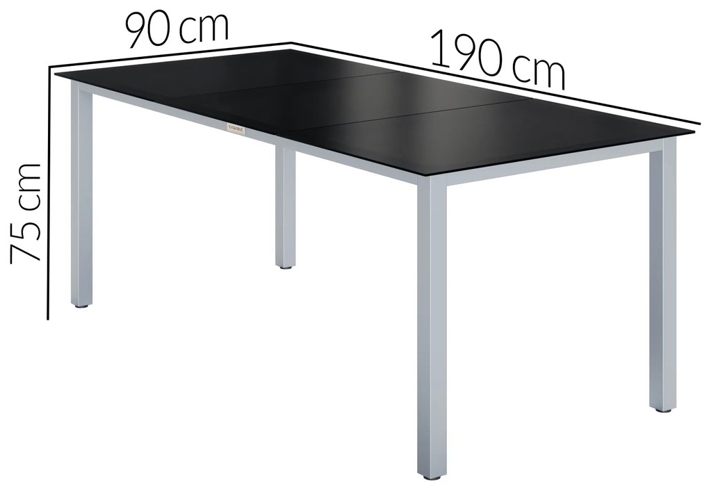 Conjunto de jardim Bern, 9 peças com 8 cadeiras e uma mesa 190 x 90 x 75 cm , alumínio prateada e preta